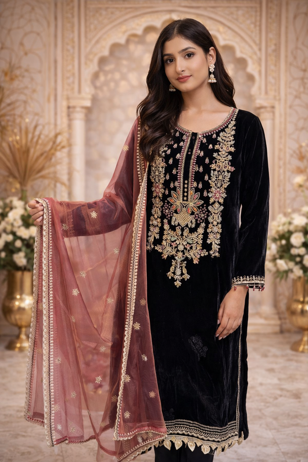 Velvet Formal Wear with bead and thread work ELVT01