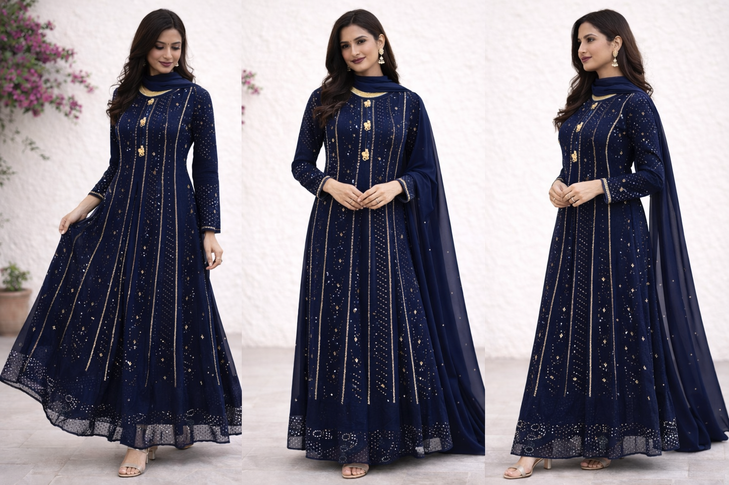 Navy Blue Maxi Formal Wear - 3 PC - ELRR067