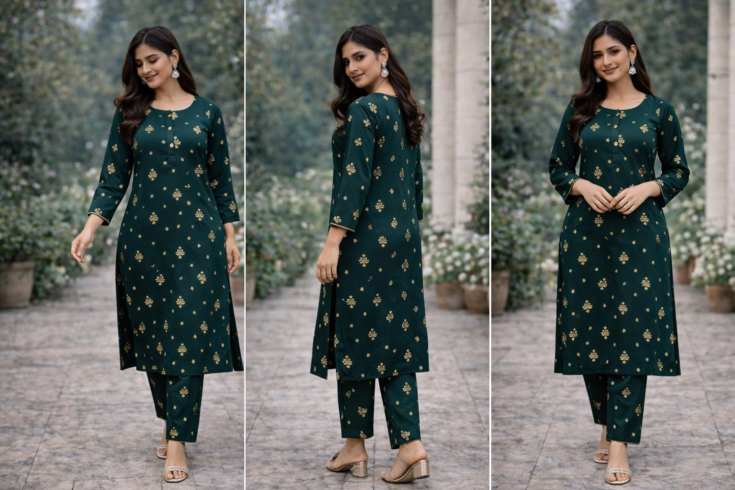 Satin Silk 2 piece outfit Bottle Green