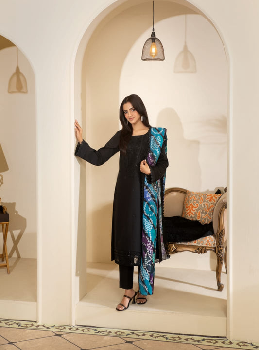 Black sequence work outfit with multicolour duppata (EL0BMD)
