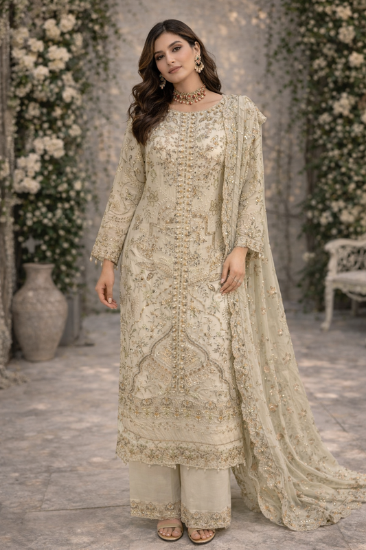 Cream heavy beaded outfit (ELH011)