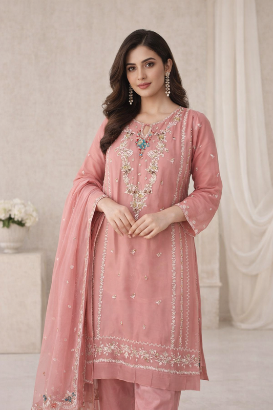 Pink light beaded outfit Agha-Noor (EL0AG1)