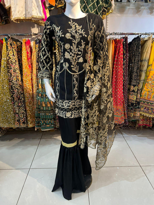 Black and Golden Embroidered Tilla Work Formal Wear Outfit - ELRR129