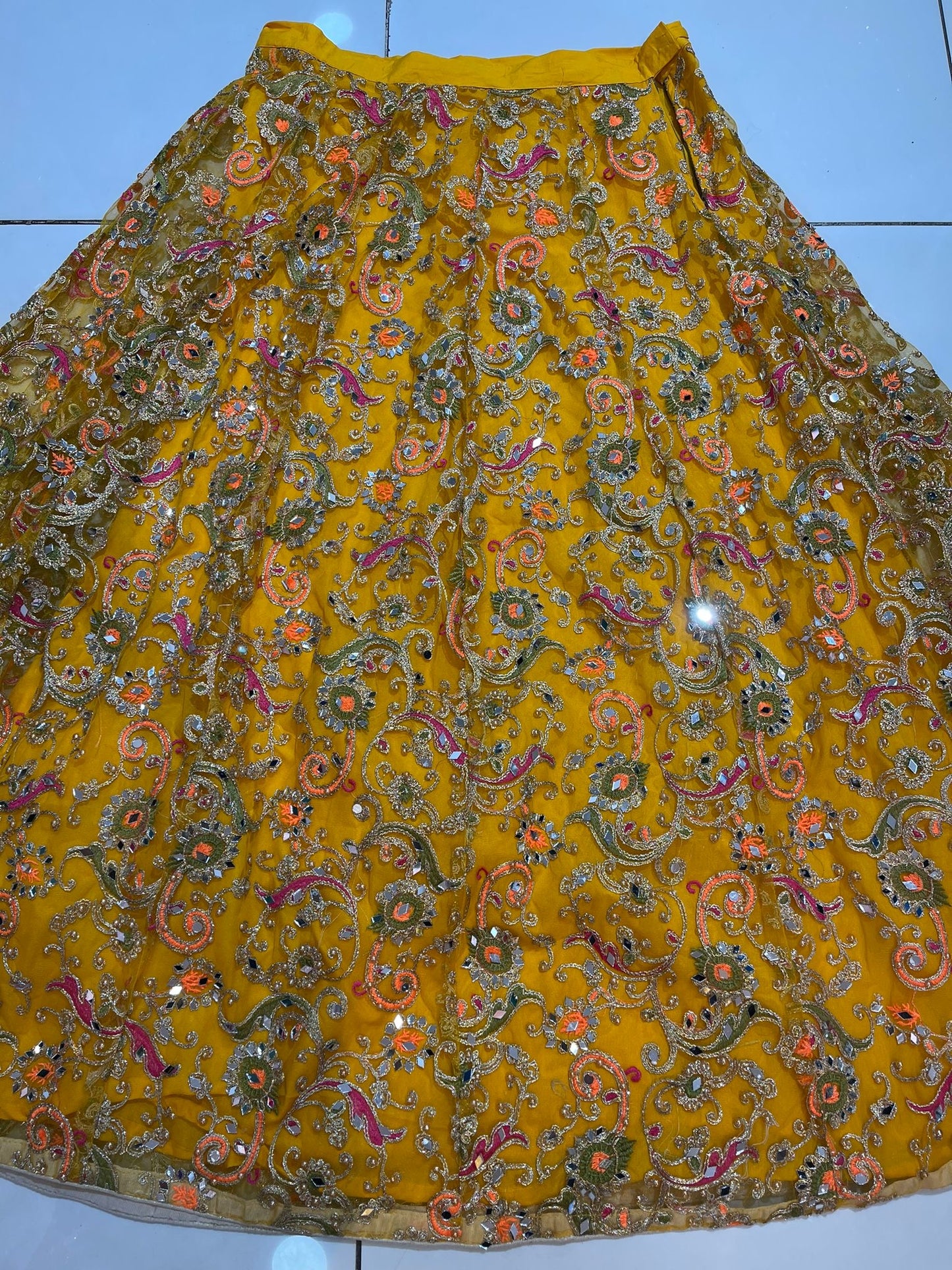 Heavy Embroidered Mehndi Lehngas (Multi) in Various Colors - ELRR124