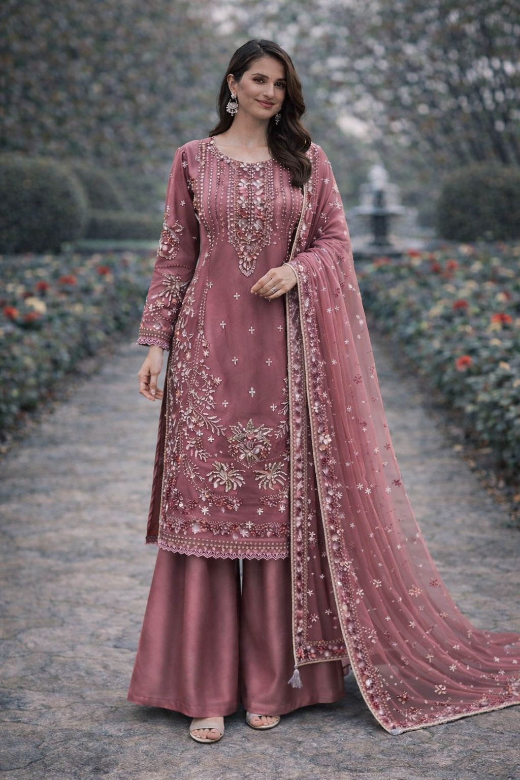 Pink 3 pc Heavy Embellished Outfit