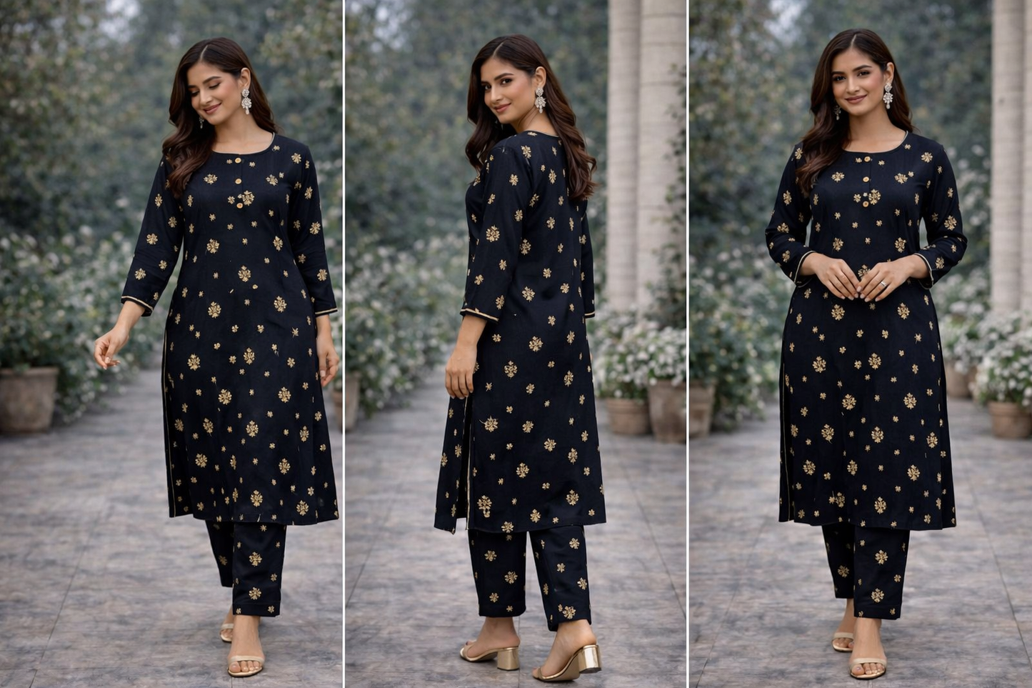 2 Piece Black Outfit Satin Silk