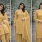 Heavily beaded Beige shirt with plazo style trousers - ELRR135
