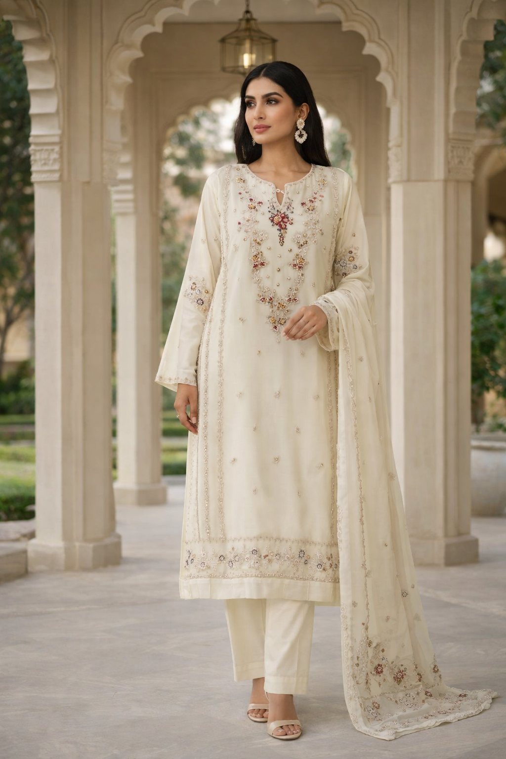 Cream beaded outfit (AghaNoor inspired) EL0AG4