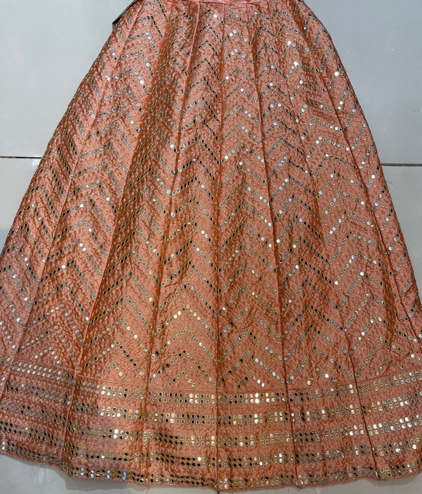 Lightwear Mehndi Lehnga with Artificial Mirror Work - ELMW120