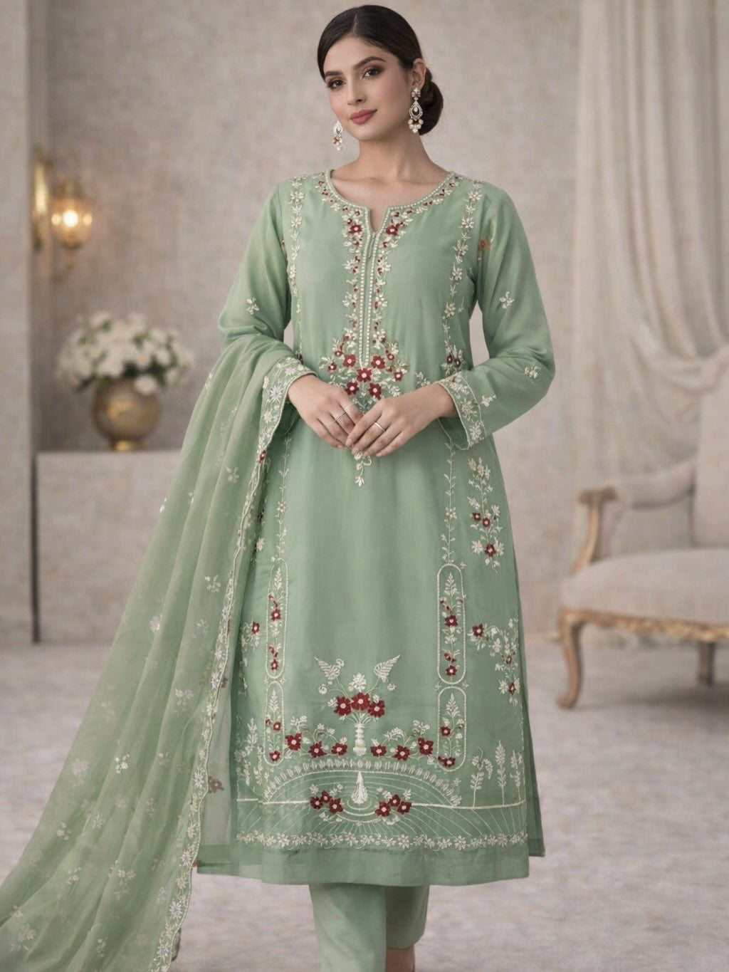 Sage green beaded outfit (AghaNoor inspired) EL0AG6