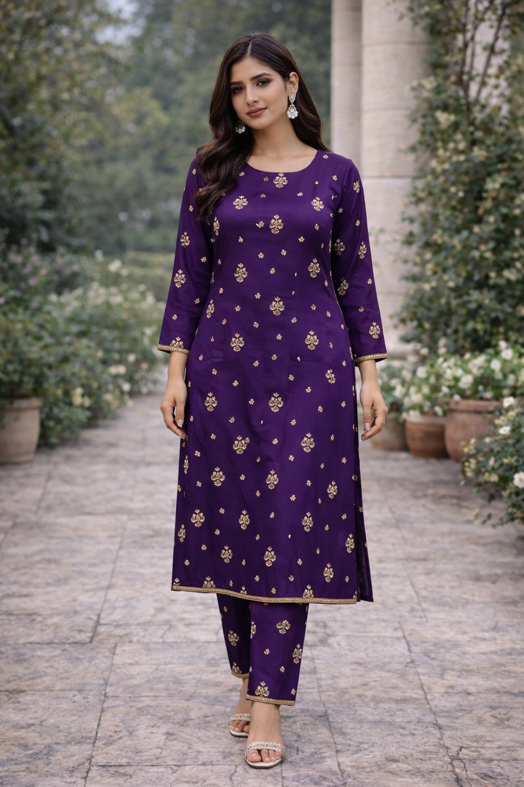 Purple satin silk 2 piece suit