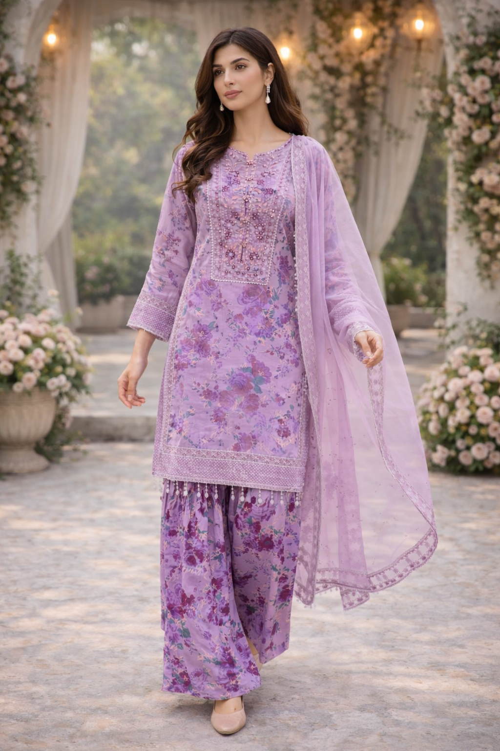 Purple Gharara outfit: Floral Reverie (EL0PG)