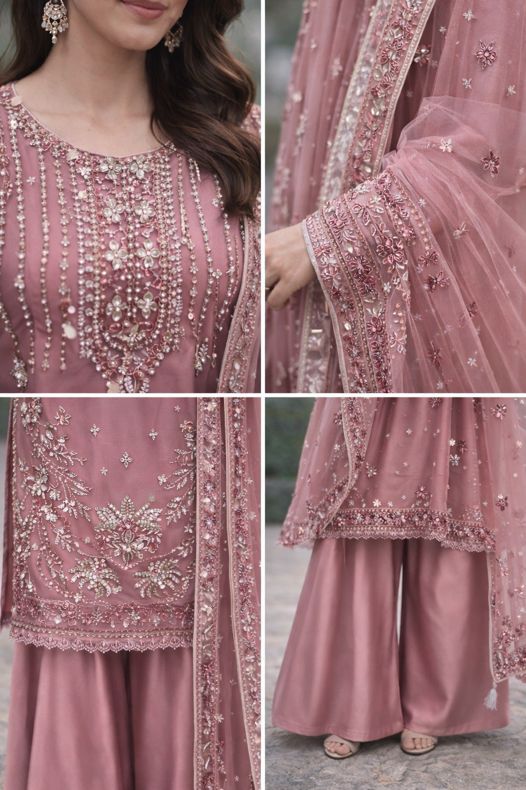 Pink 3 pc Heavy Embellished Outfit