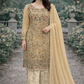 Golden Beige Aline Frock with Sharara - ELRR038