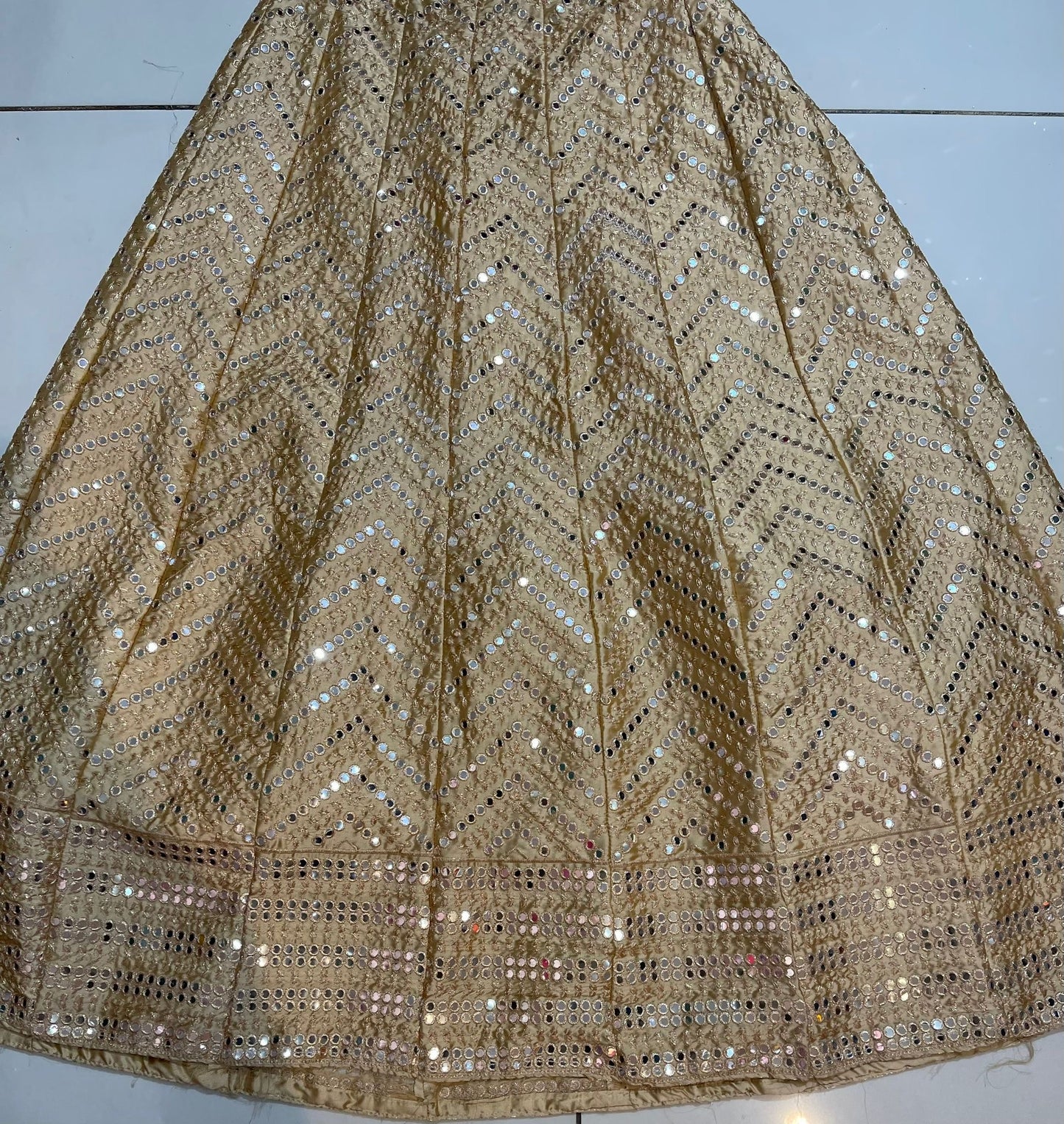 Lightwear Mehndi Lehnga with Artificial Mirror Work - ELMW120