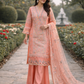 Mariam's Original Peach 3 Pc Formal Wear with Embellished Bead Work and Thread Work