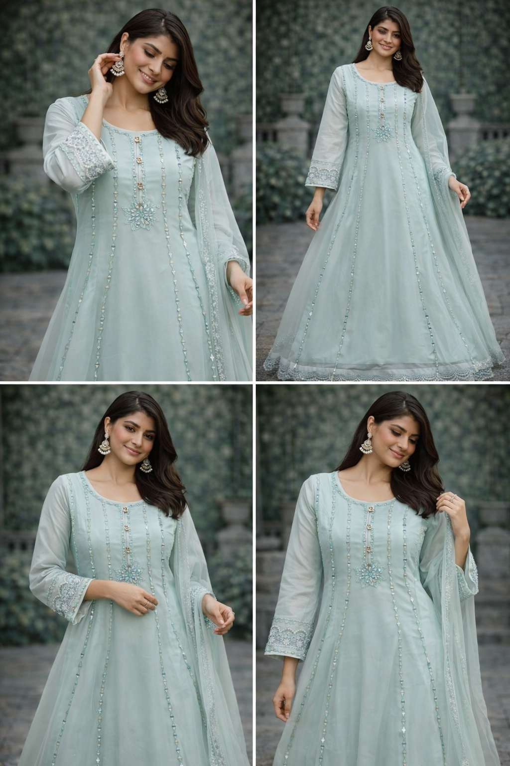 Light Aqua Mirror Work Outfit - ELRR130