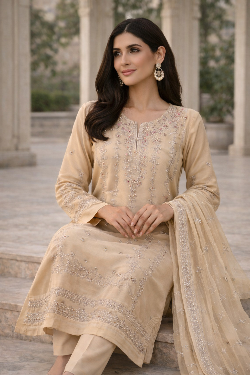 Beige beaded outfit EL0AG5