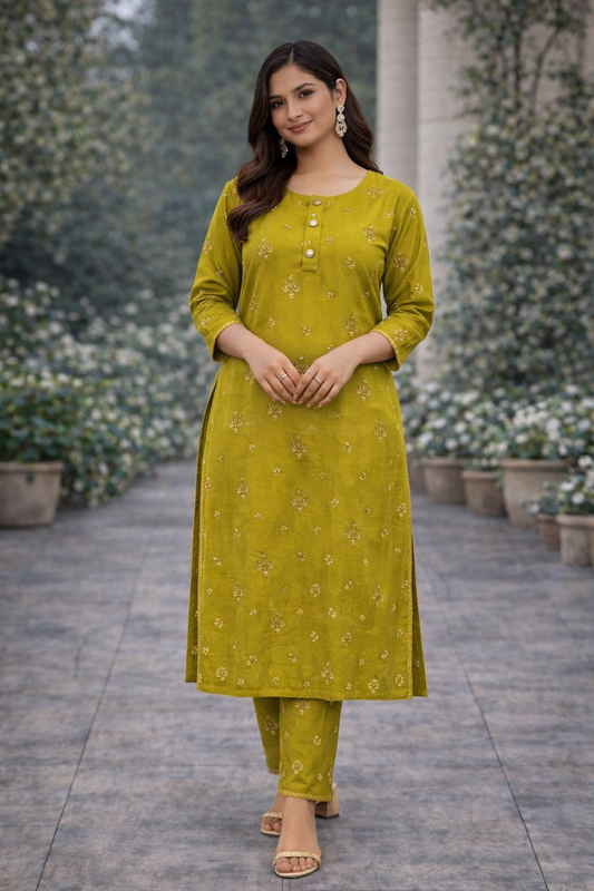 Lime Green Satin Silk 2 Pc Formal Wear - ELRR013