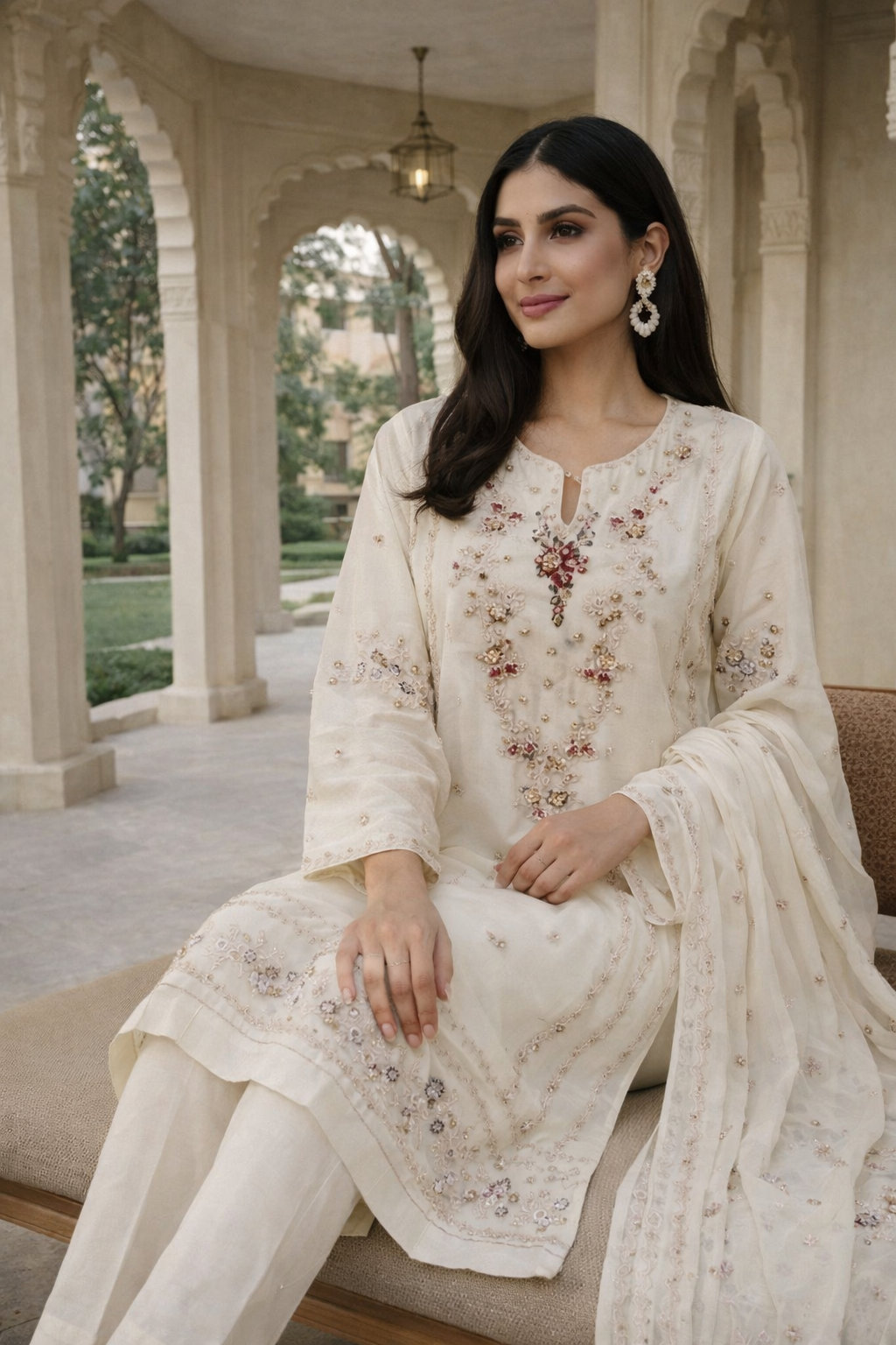 Cream beaded outfit (AghaNoor inspired) EL0AG4