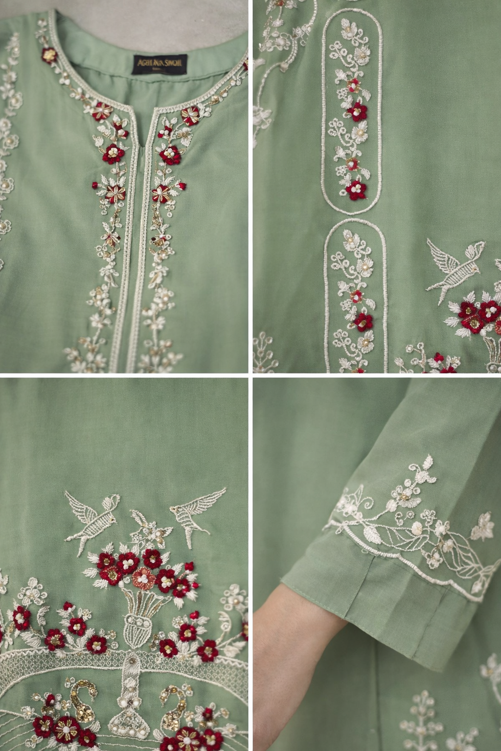 Sage green beaded outfit (AghaNoor inspired) EL0AG6