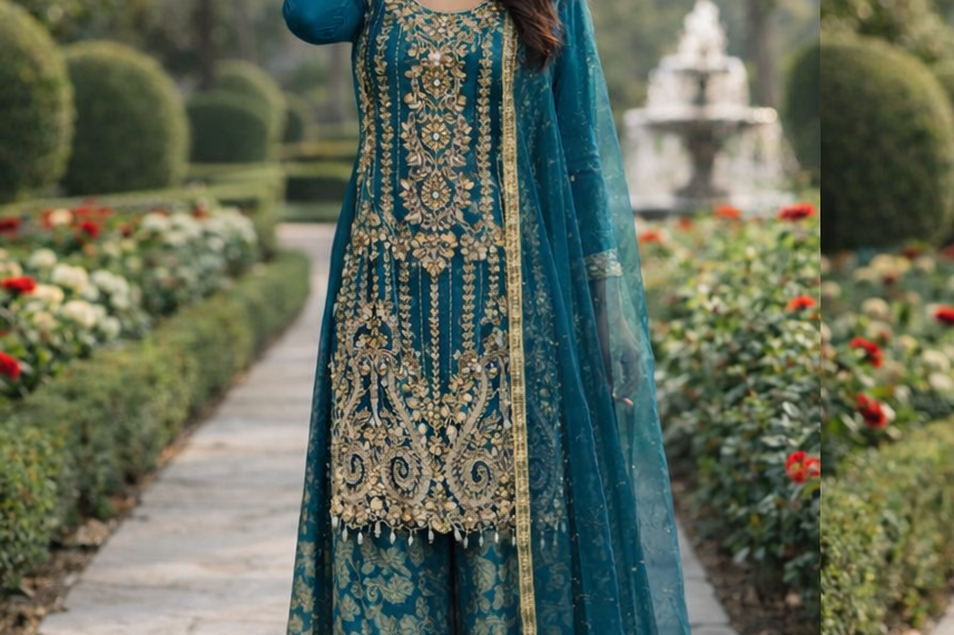 Teal beaded outfit (ELT05)