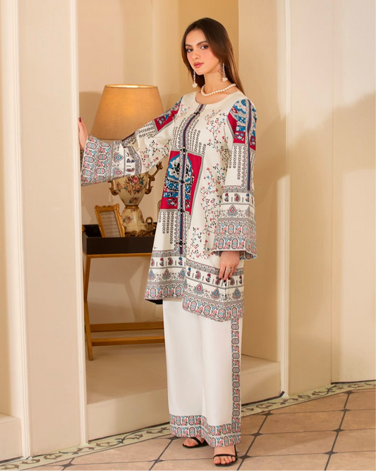 Cream 3pc outfit with print work
