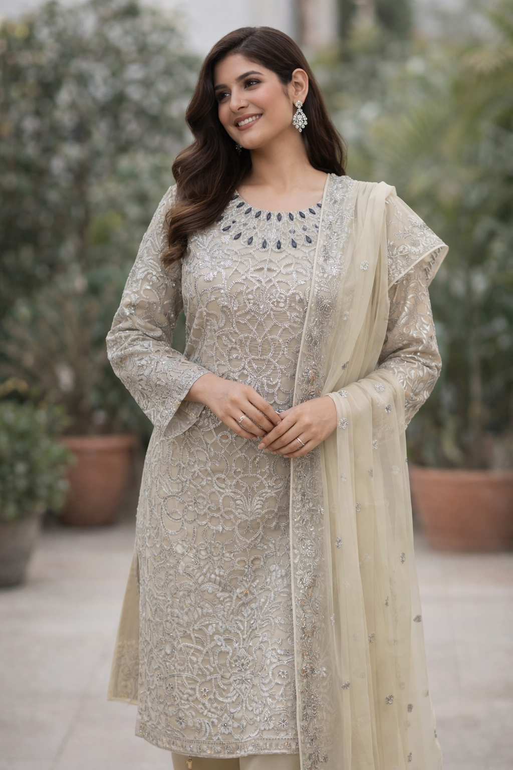 Grey Embellished Formal Wear