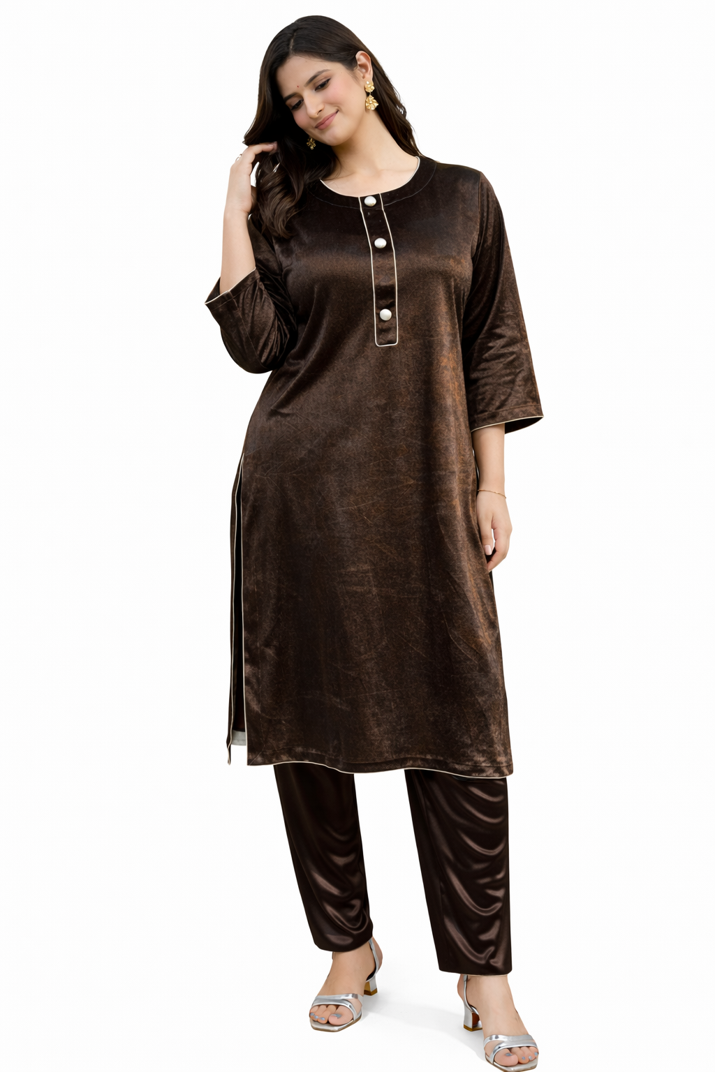 ELWC-002 Women's Velvet Two-Piece Winter Suit in Brown -  Comfort wear