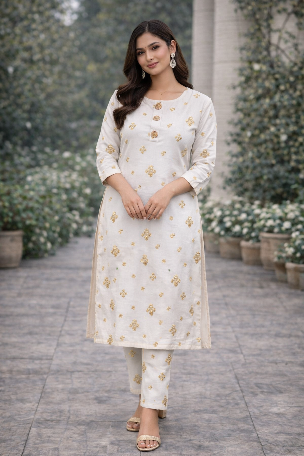 White Satin Silk Dress 2pc with Thread and Sequins work.