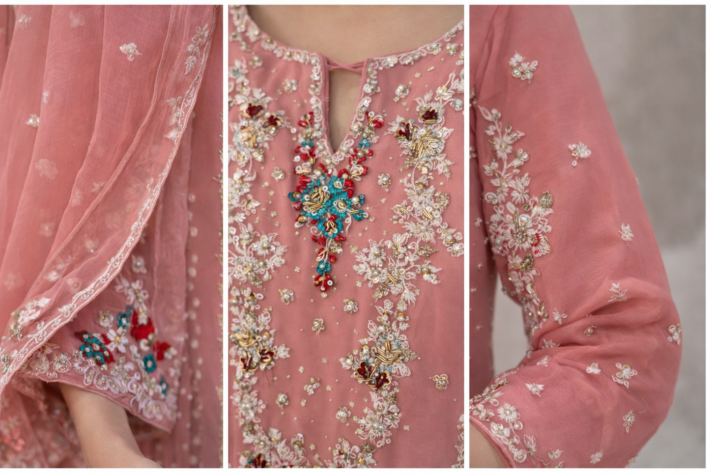 Pink light beaded outfit Agha-Noor (EL0AG1)