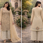 Golden Beige Aline Frock with Sharara - ELRR038