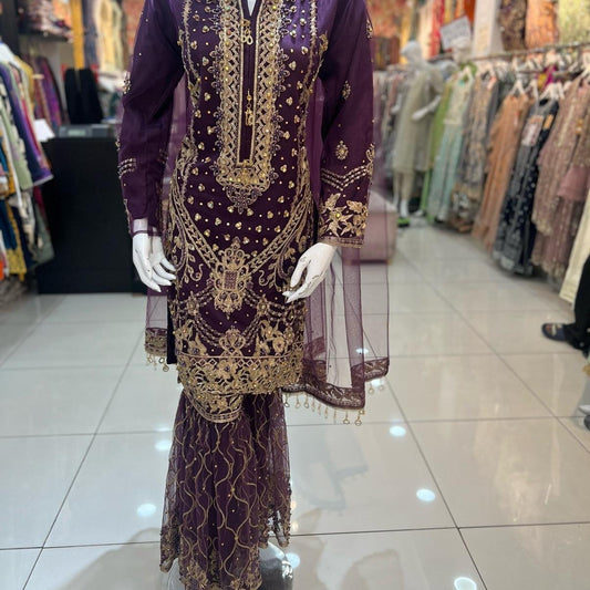 ShaPosh Gharara purple suit