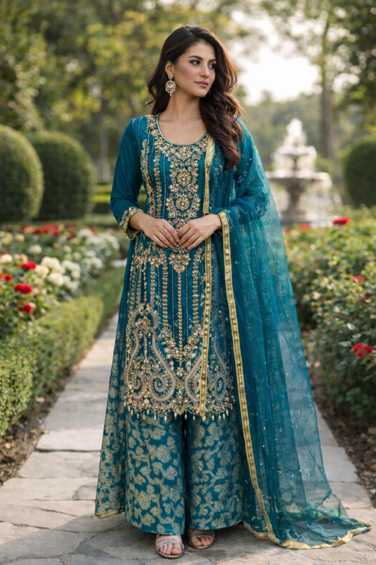 Teal beaded outfit (ELT05)