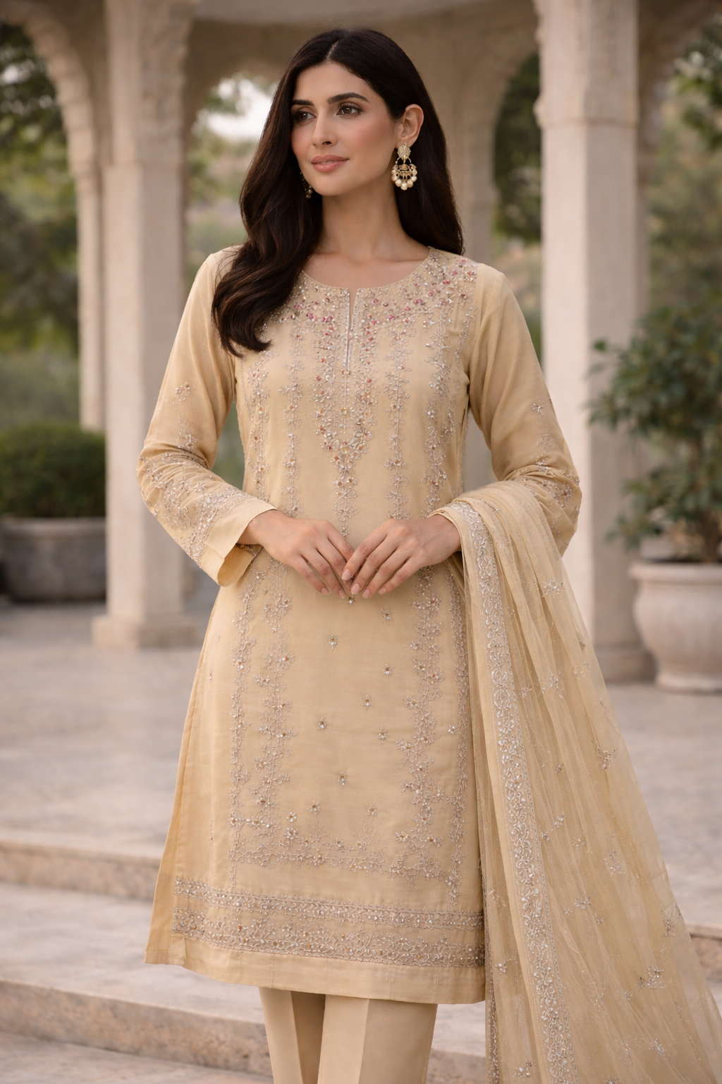 Beige beaded outfit EL0AG5