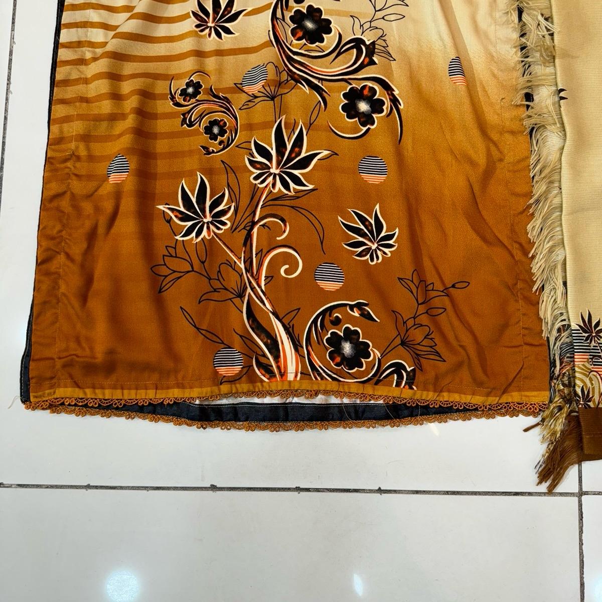 ELWC-009 Kottrai wool 3 piece printed suit with wool shawl orange and cream clothing