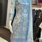 Ice Blue Beadwork 3 Pc Net Outfit - ELRR006