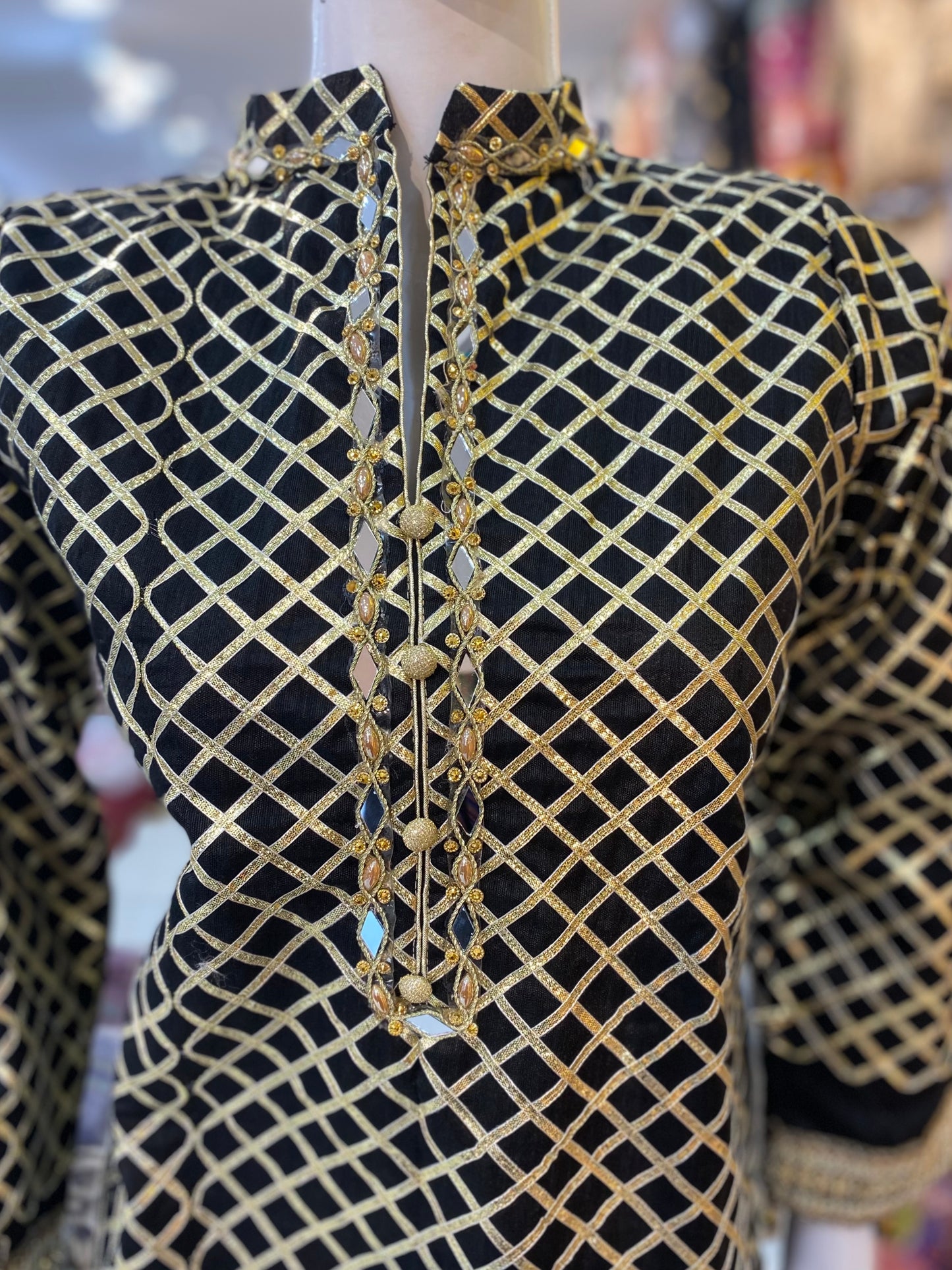 Black Embroidered Kurti with Collar Look