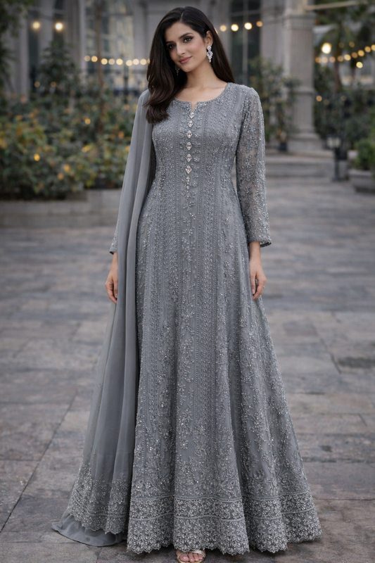 Grey Long Maxi Dress - ELRR032