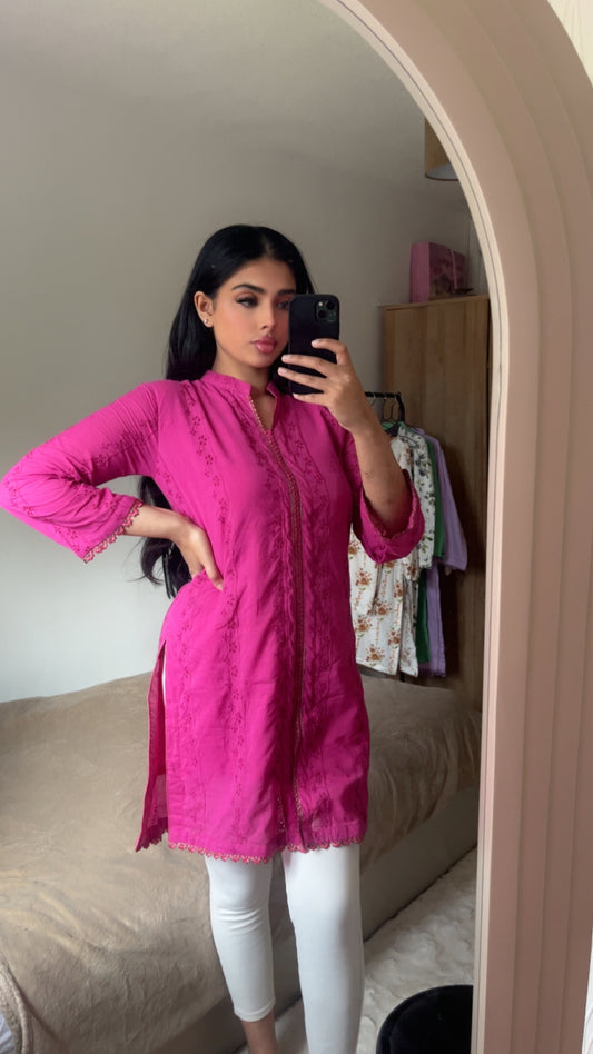Shocking Pink 1 Pc Chikankari Kurta