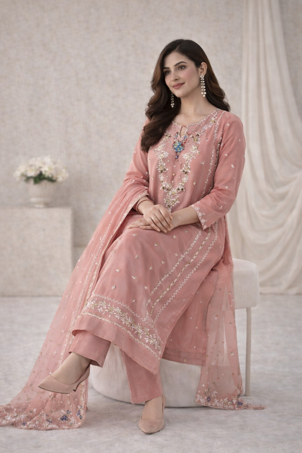 Pink light beaded outfit Agha-Noor (EL0AG1)
