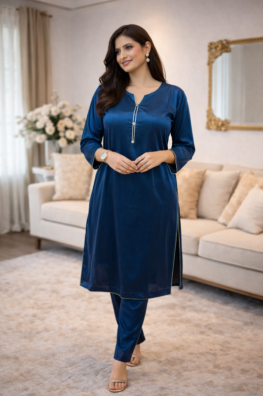 ELWC-004 Women's Velvet Two-Piece Winter Suit in Teal -  Comfort wear