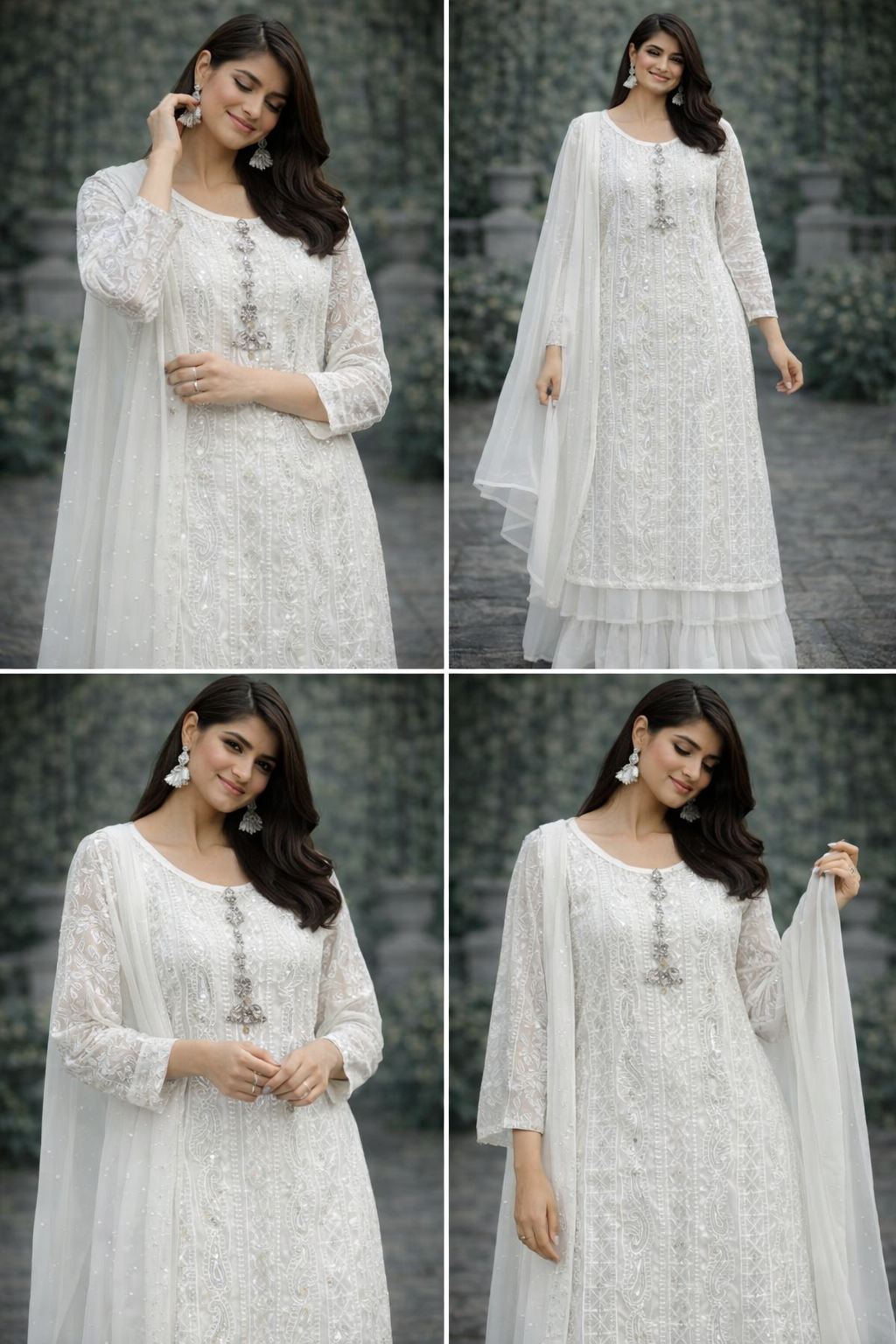 White Outfit with Gharara Style Trouser - ELRR134