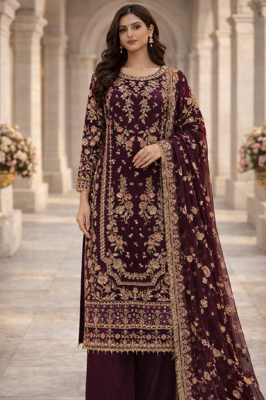 Plum heavy beaded outfit (EL0P8)