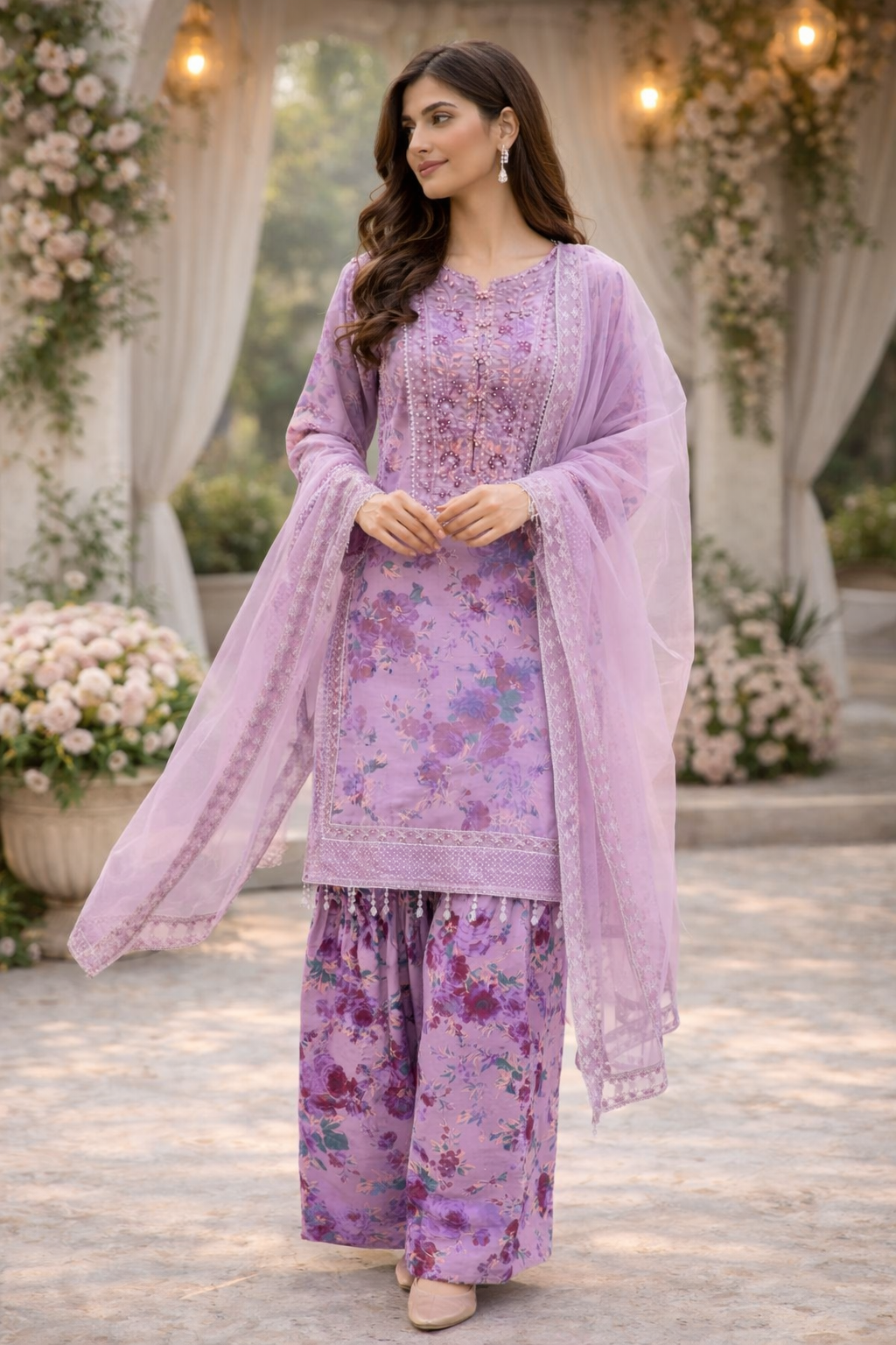 Purple Gharara outfit: Floral Reverie (EL0PG)
