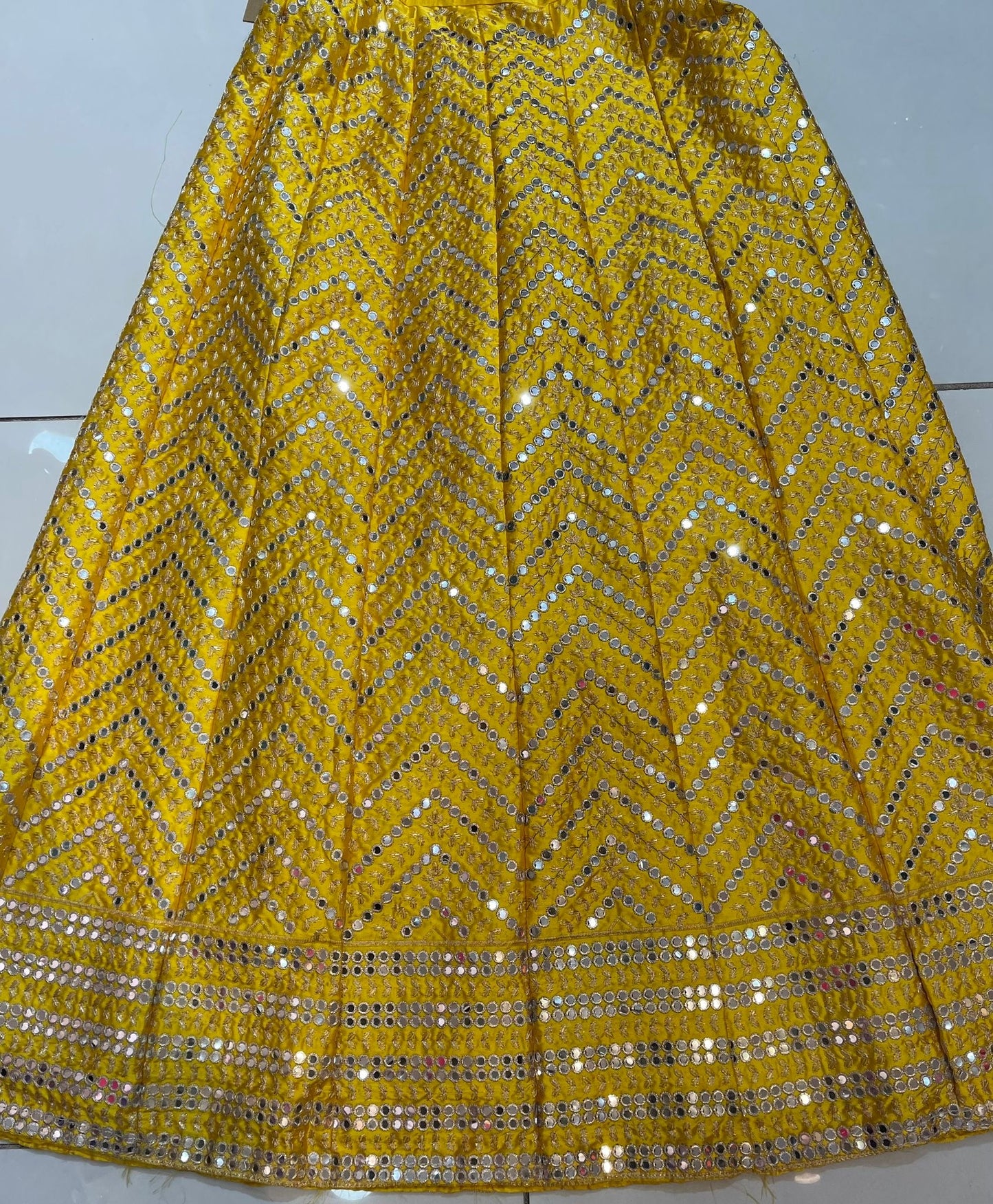 Lightwear Mehndi Lehnga with Artificial Mirror Work - ELMW120