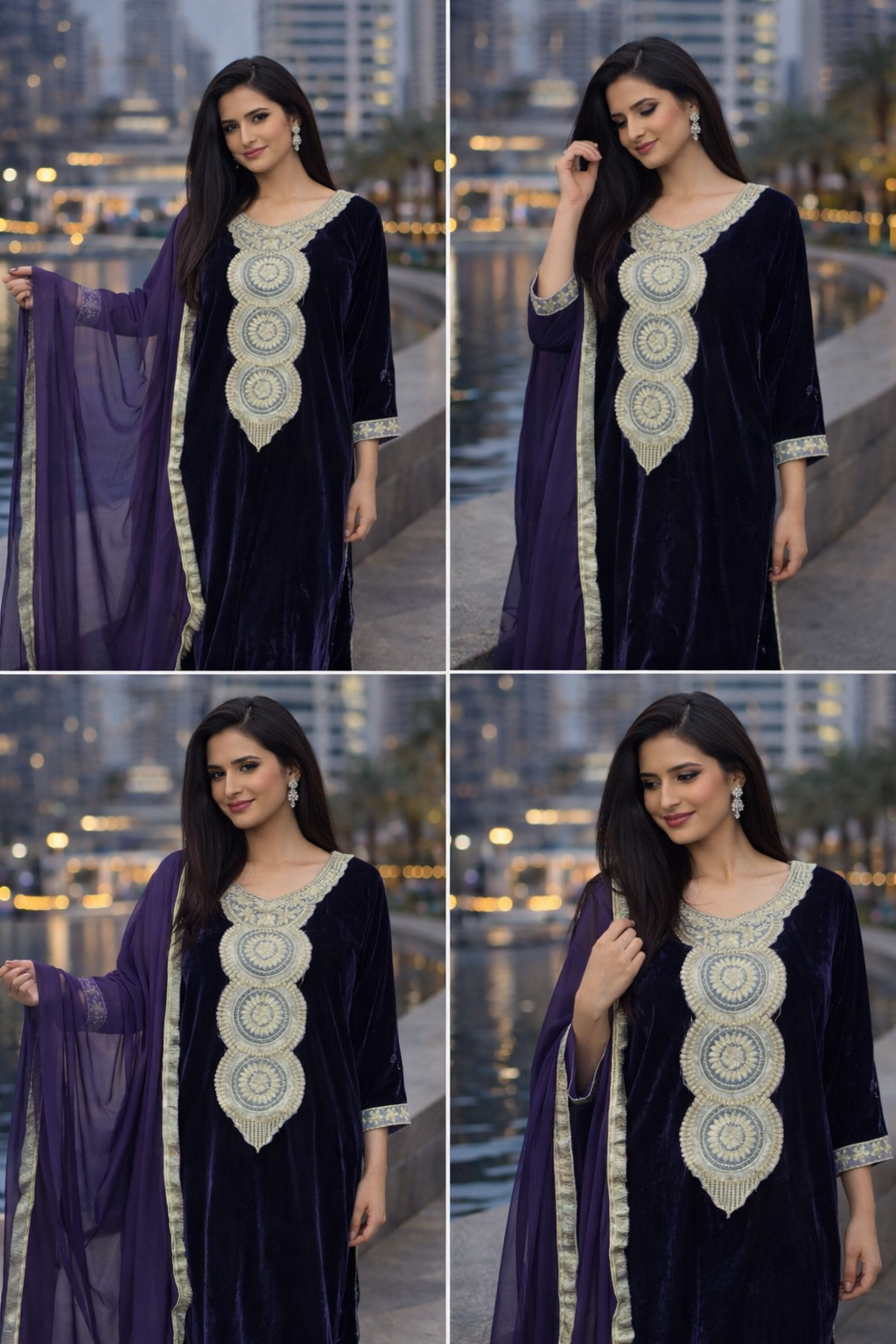 Velvet 3 Piece Suit | Purple with Beautiful Lace Work Womenswear