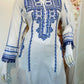 White kurta with Blue Thread Work - 1 PC - ELRR083