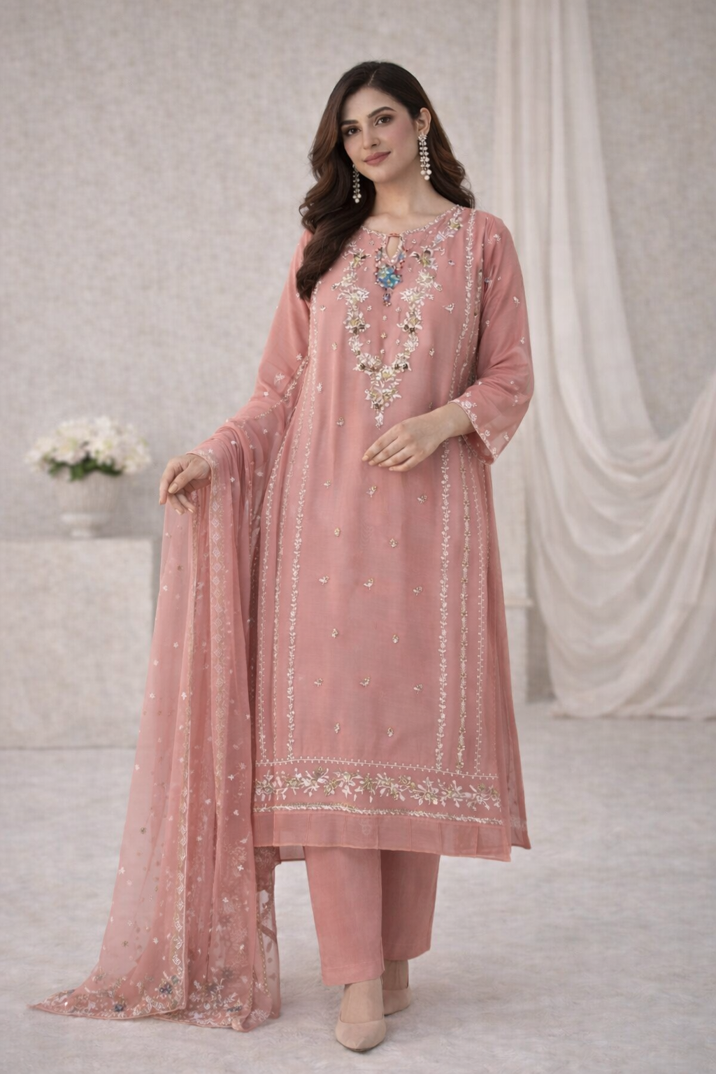 Pink light beaded outfit Agha-Noor (EL0AG1)