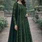 Bottle Green Maxi  Dress formal wear with Golden Work - 3 PC - ELRR097